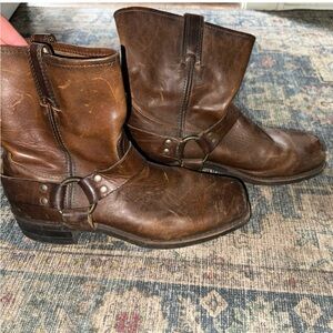 Frye Brown Cowboy Western Boots with Harness Detail